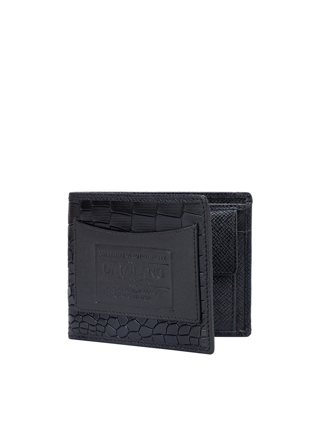 

Da Milano Men Textured Leather Two Fold Wallet, Black