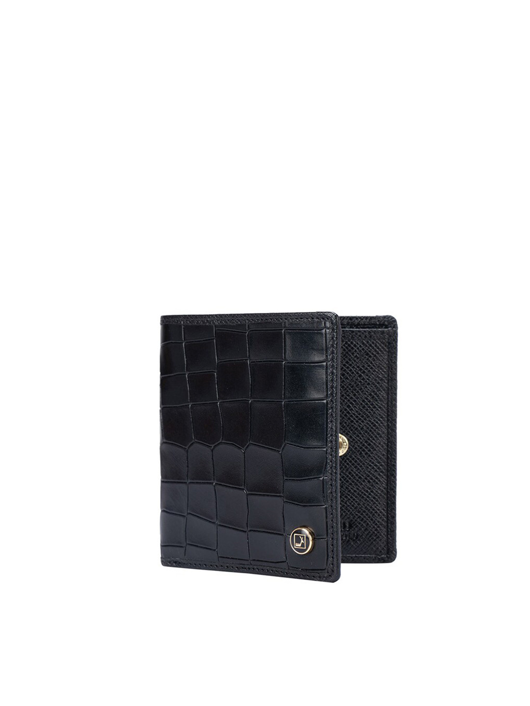 

Da Milano Men Textured Leather Two Fold Wallet, Black
