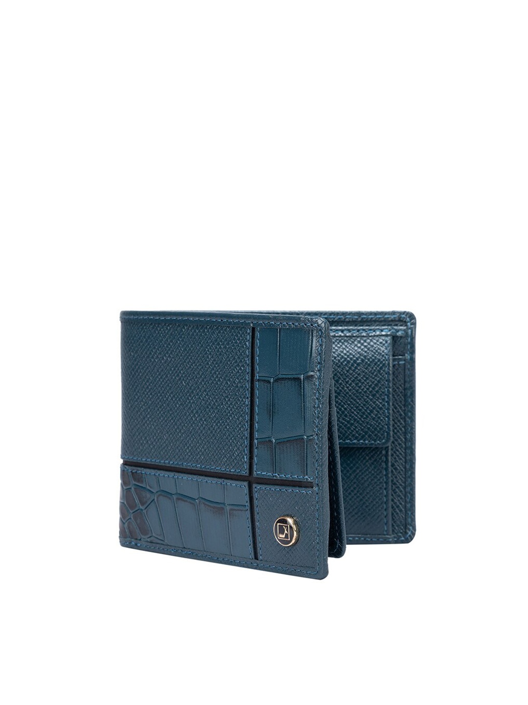 

Da Milano Men Textured Cut Work Leather Two Fold Wallet, Blue