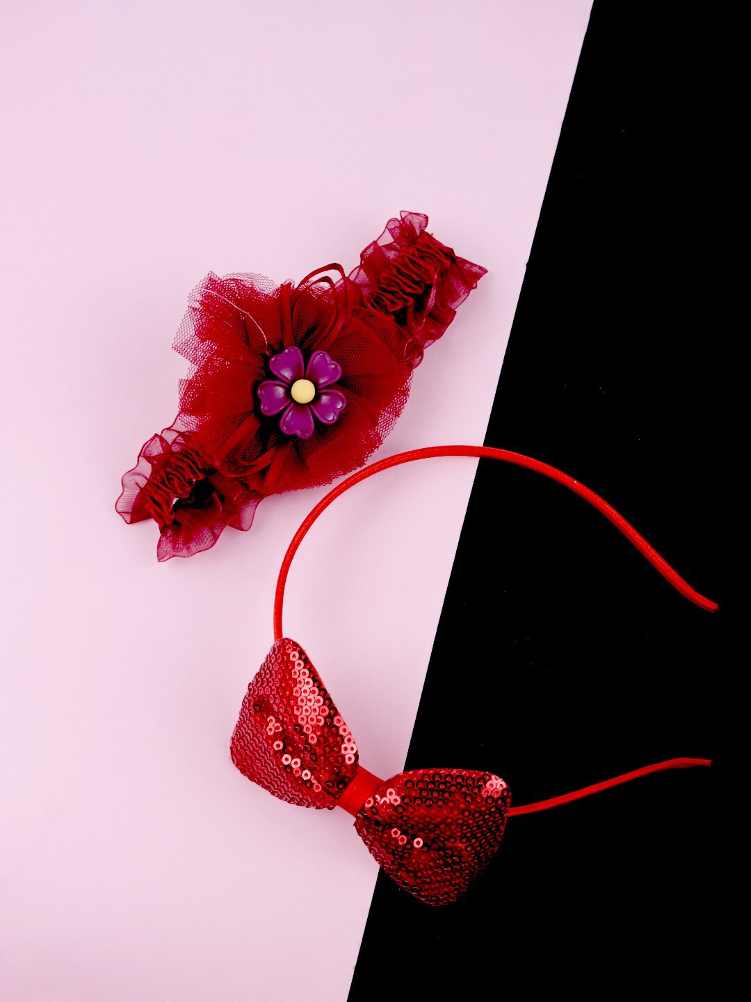 

Krelin Girls Set of 2 Embellished Ribbon Bows Hairbands, Red