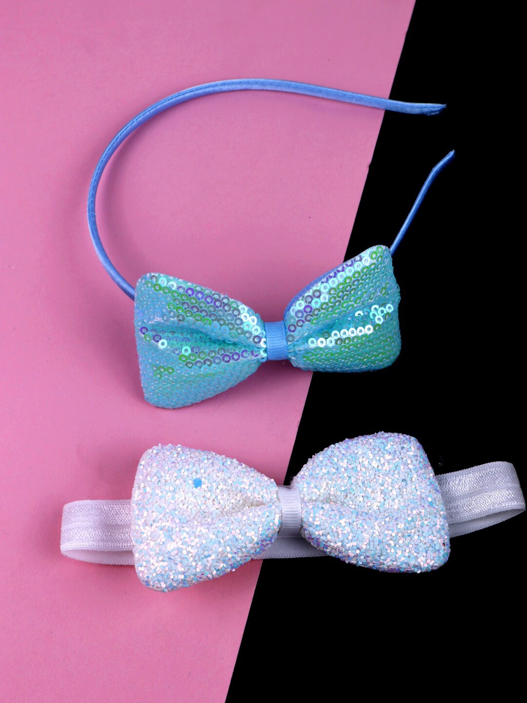 

Krelin Girls Set of 2 Embellished Ribbon Bows Hairbands, Blue