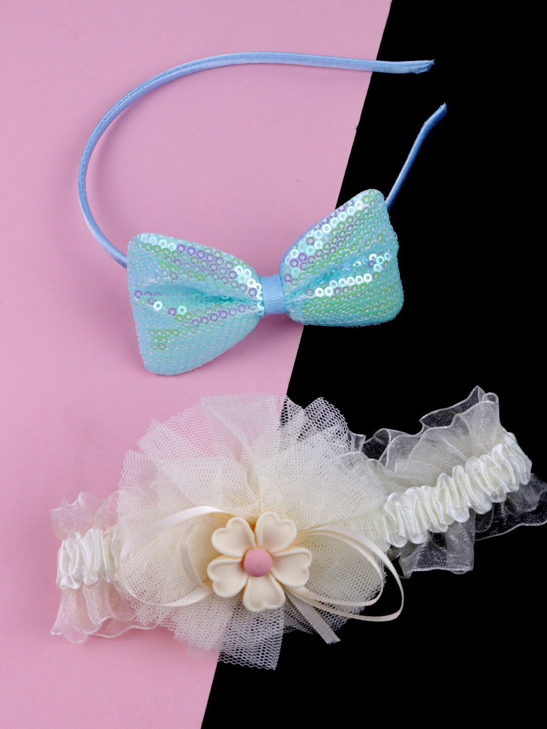 

Krelin Girls Set of 2 Embellished Ribbon Bows Hairbands, Blue