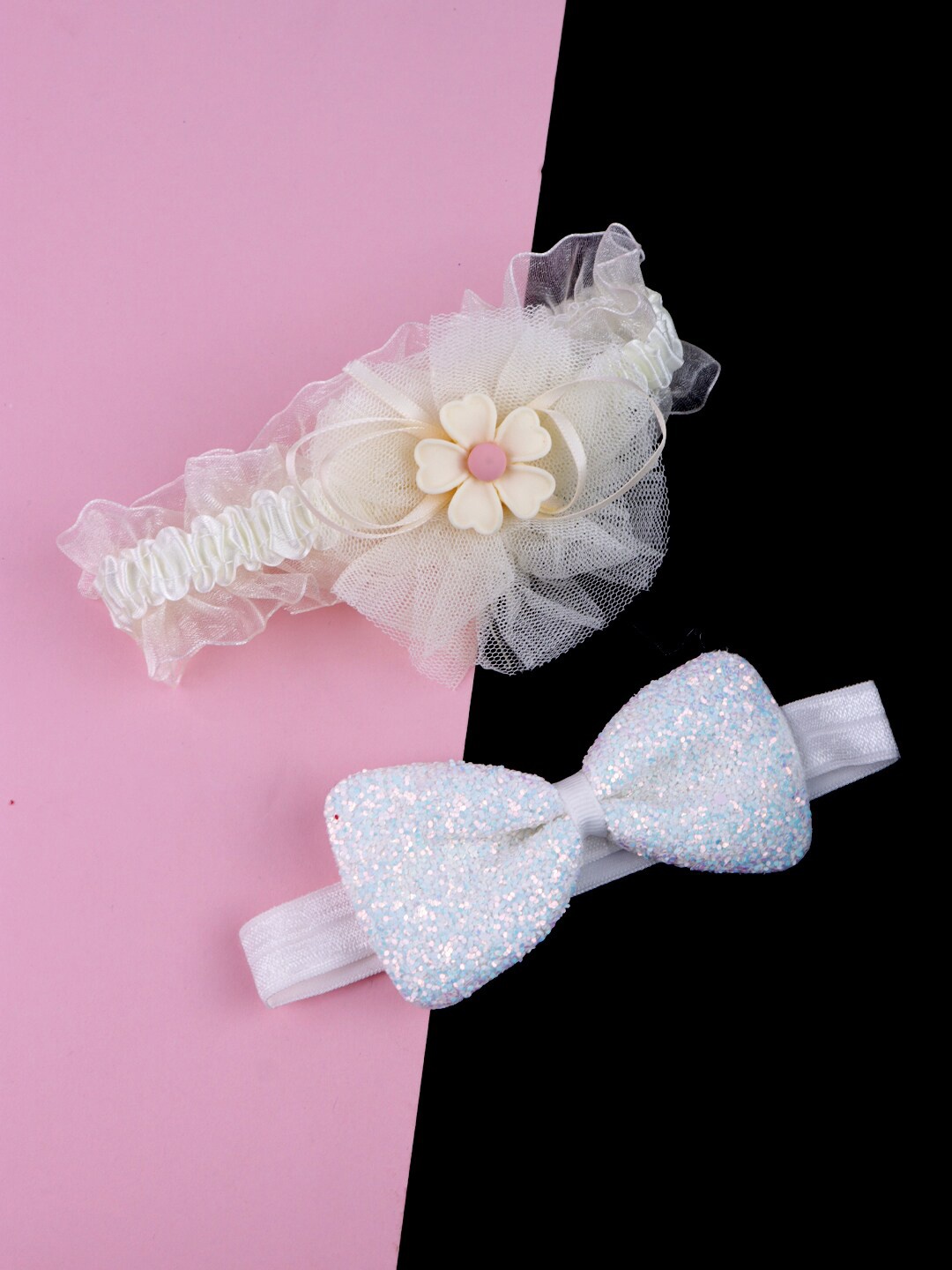 

Krelin Girls Set of 2 Embellished Ribbon Bows Hairbands, White