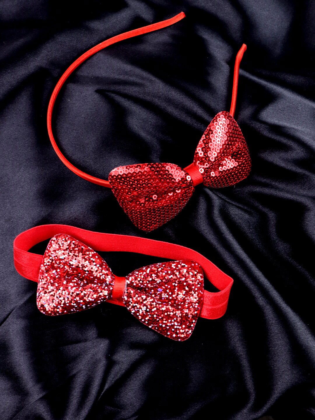 

Krelin Girls Set of 2 Embellished Ribbon Bows Hairbands, Red