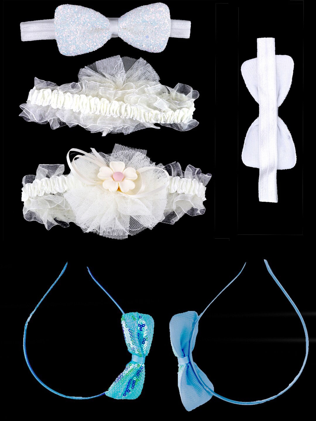 

Krelin Girls Set of 3 Embellished Ribbon Bows Hairbands, Blue
