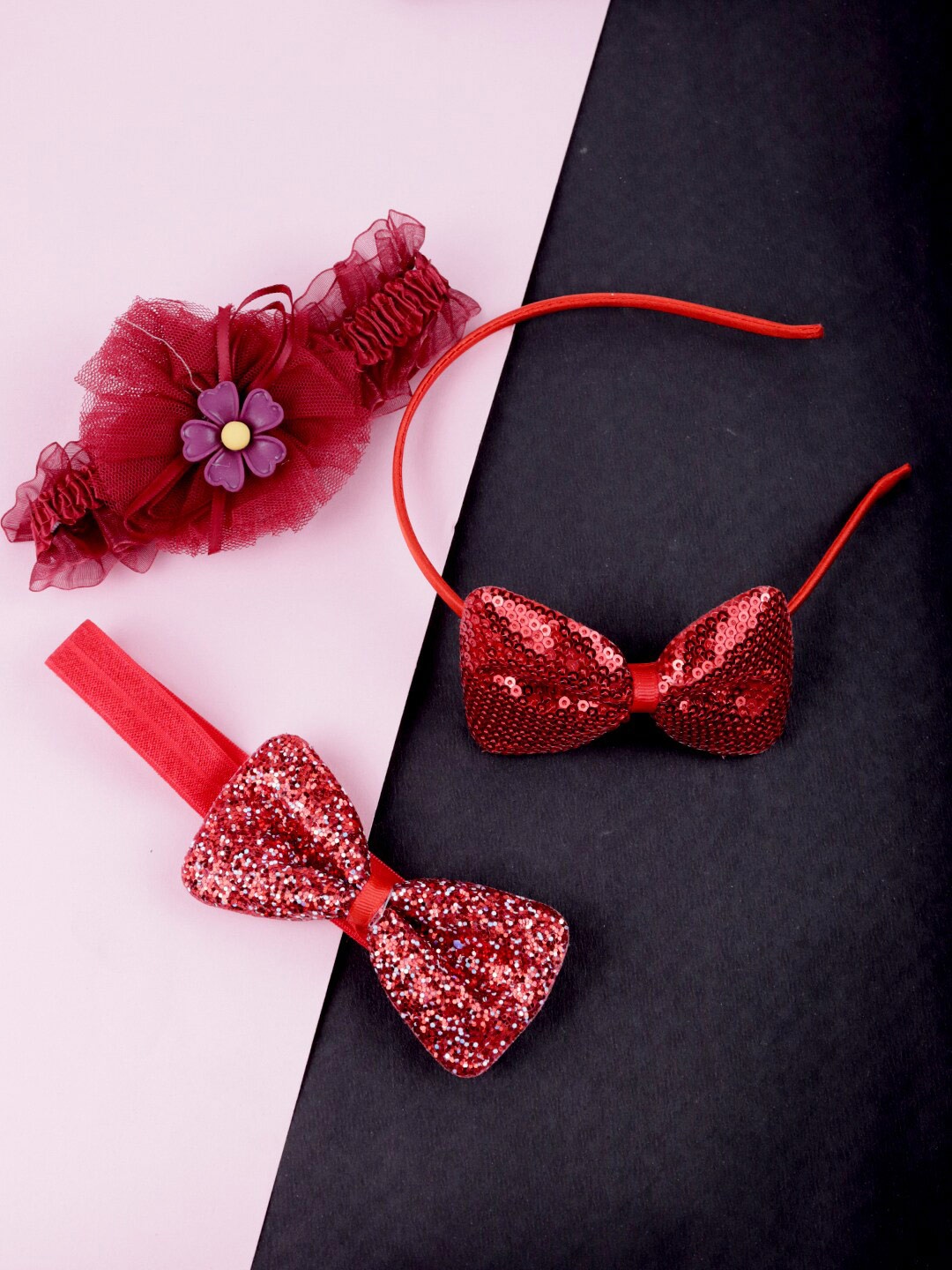 

Krelin Girls Set of 3 Embellished Ribbon Bows Hairbands, Red