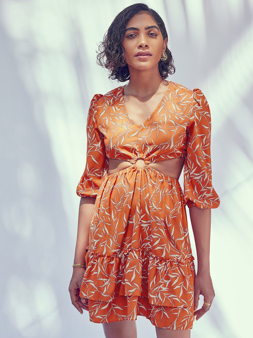 

The Label Life Orange Ethnic Motifs Print Fit & Flare Dress