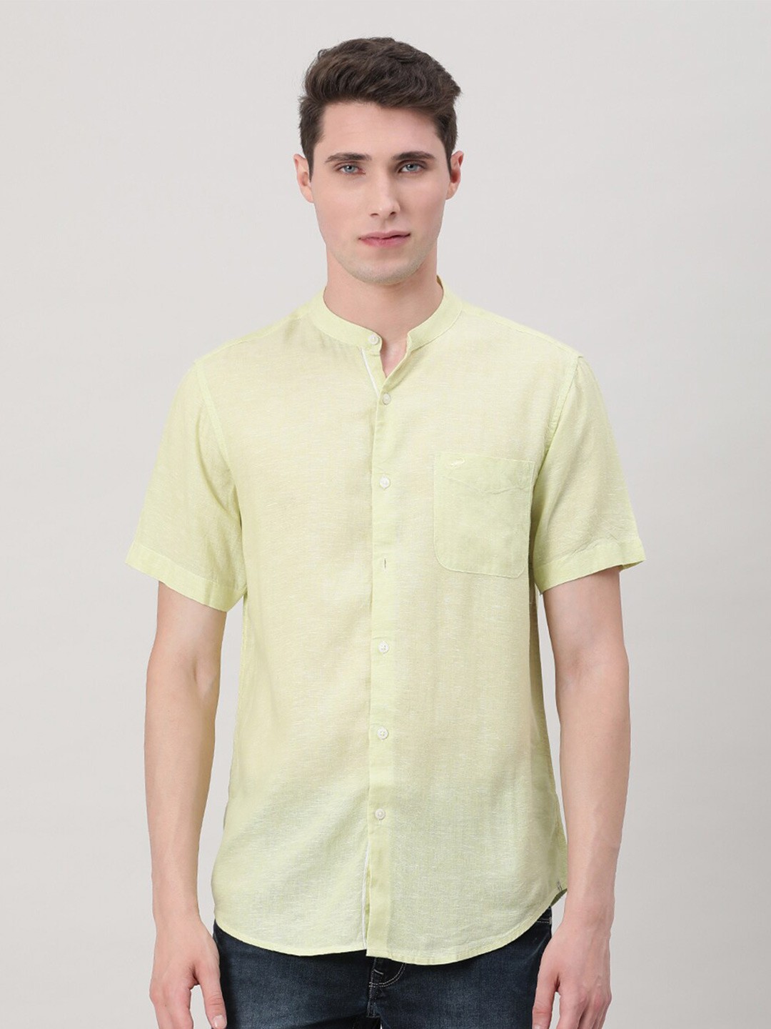 

Crocodile Comfort Fit Spread Collar Opaque Casual Shirt, Lime green