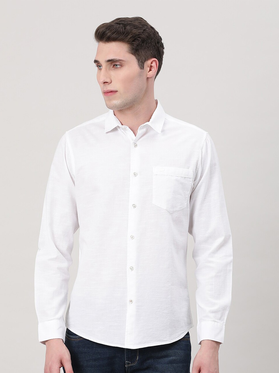 

Crocodile Spread Collar Comfort Cotton Casual Shirt, White