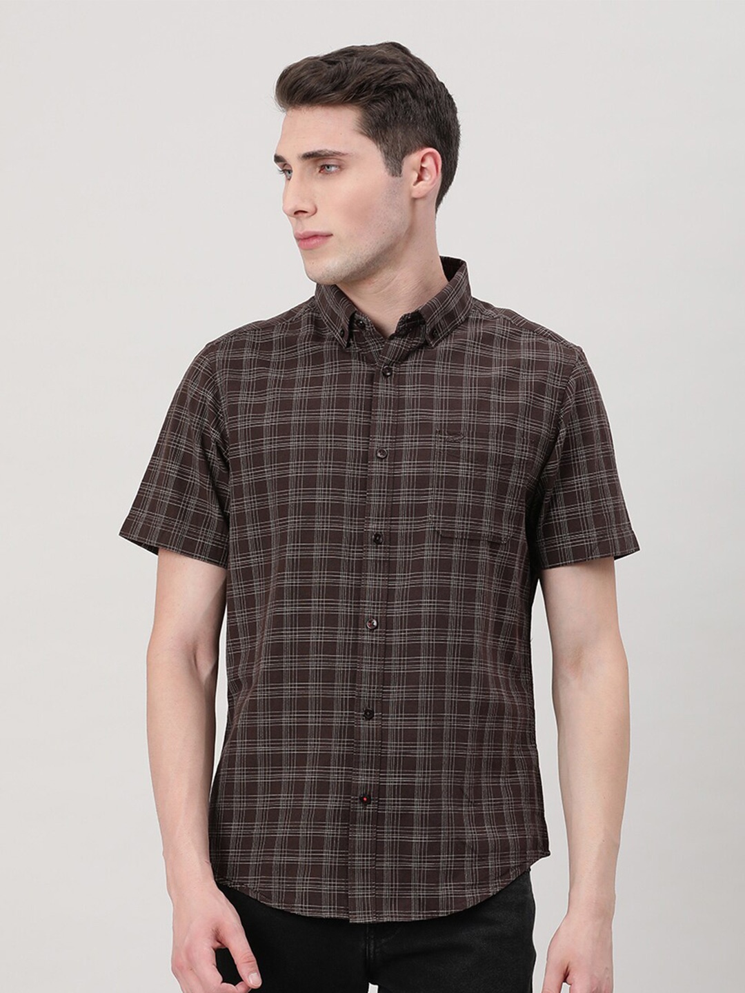 

Crocodile Comfort Fit Tartan Checked Opaque Casual Shirt, Brown