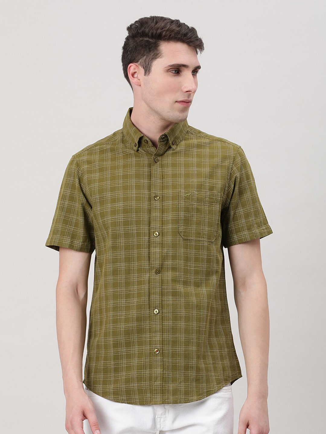 

Crocodile Comfort Fit Tartan Checked Opaque Casual Shirt, Olive