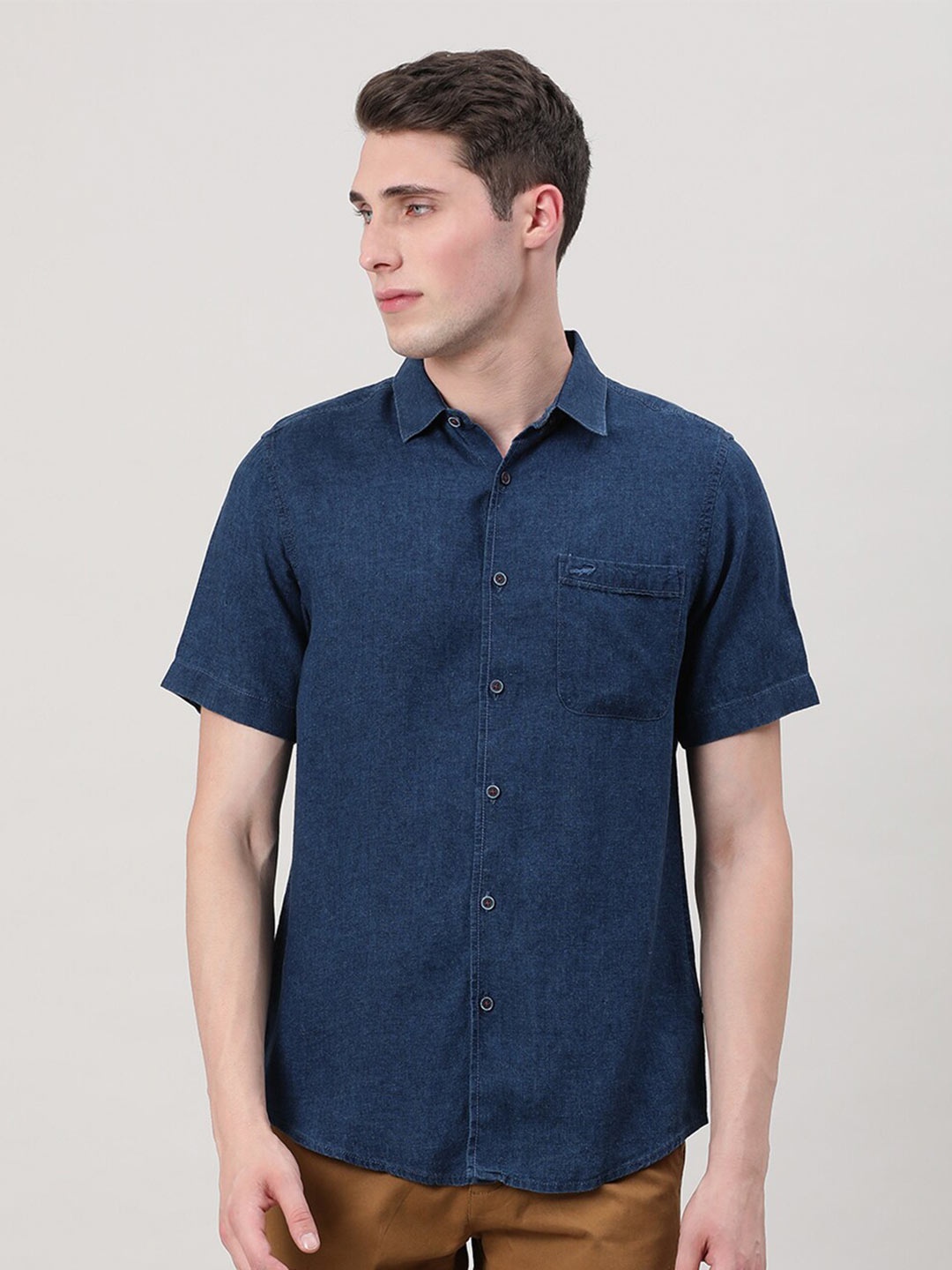 

Crocodile Comfort Fit Spread Collar Opaque Casual Shirt, Navy blue