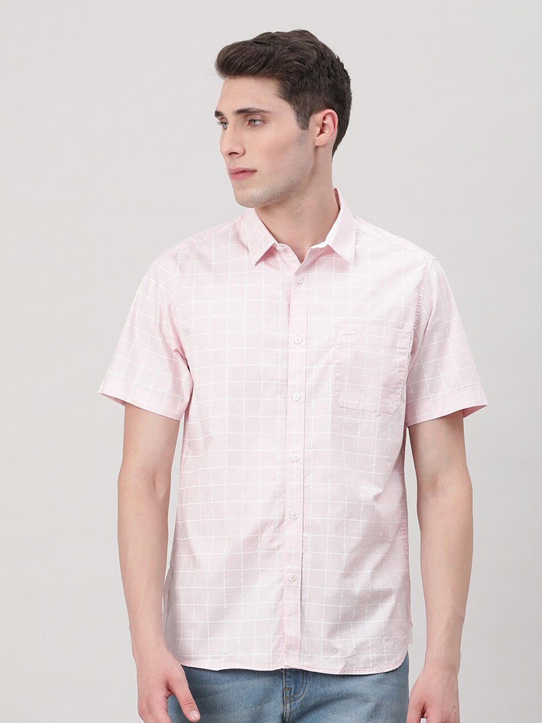 

Crocodile Comfort Fit Checked Opaque Casual Shirt, Pink