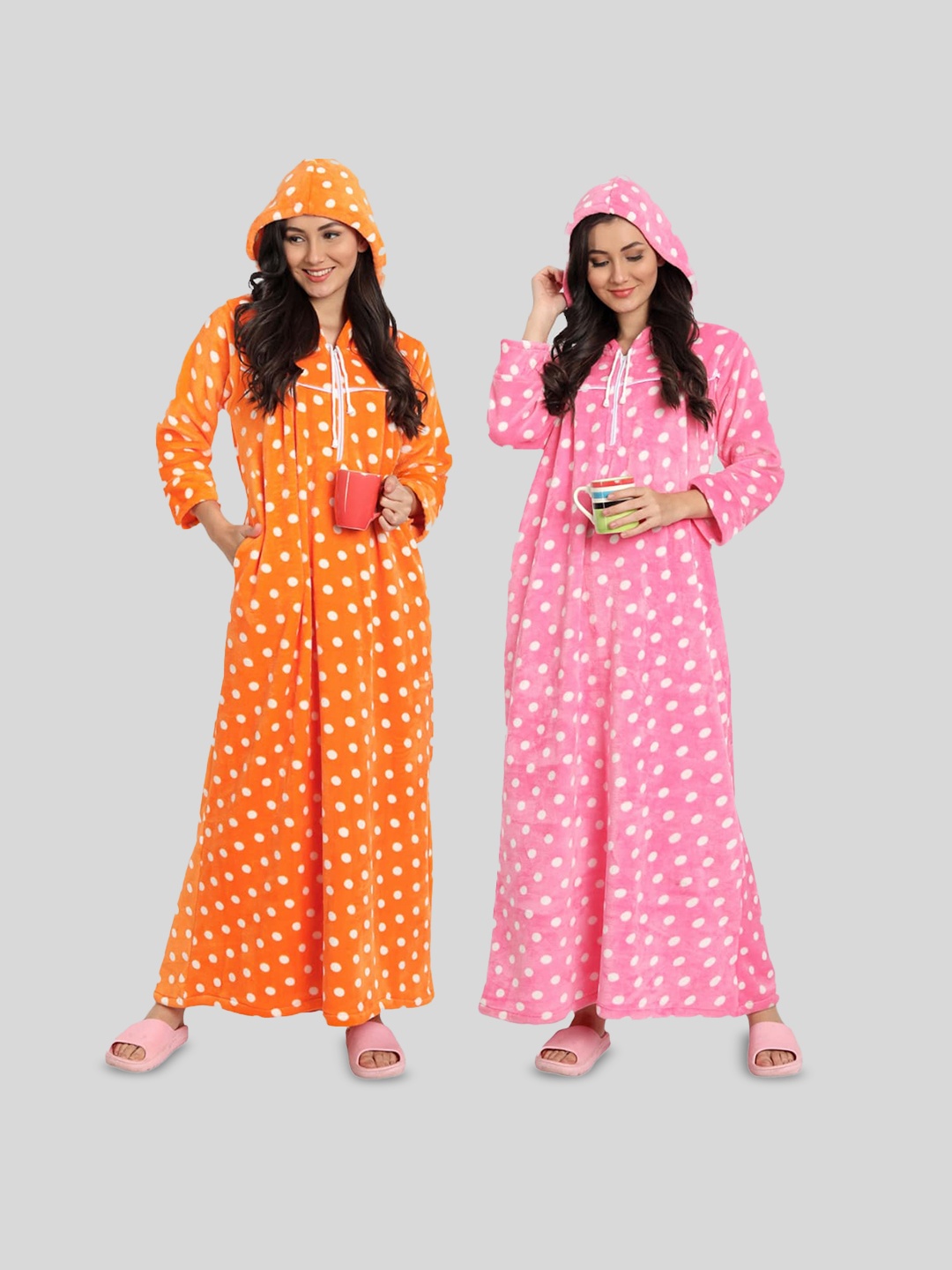 

PALIVAL Pack Of 2 Polka Dots Printed Maxi Nightdress, Orange