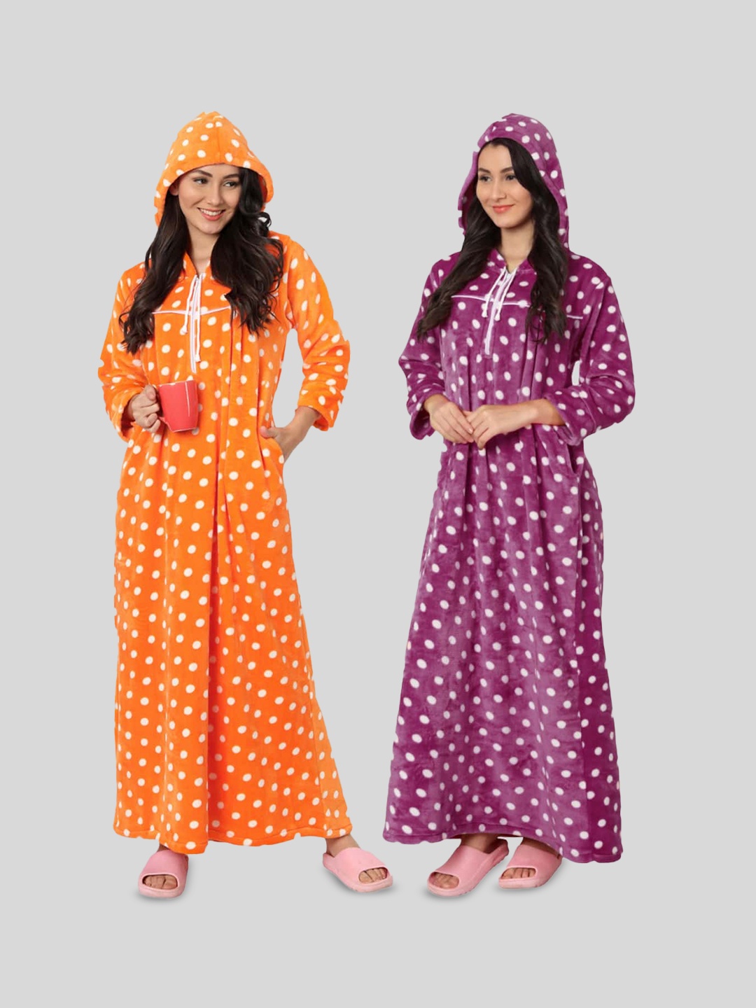 

PALIVAL Pack Of 2 Polka Dots Printed Maxi Nightdress, Orange