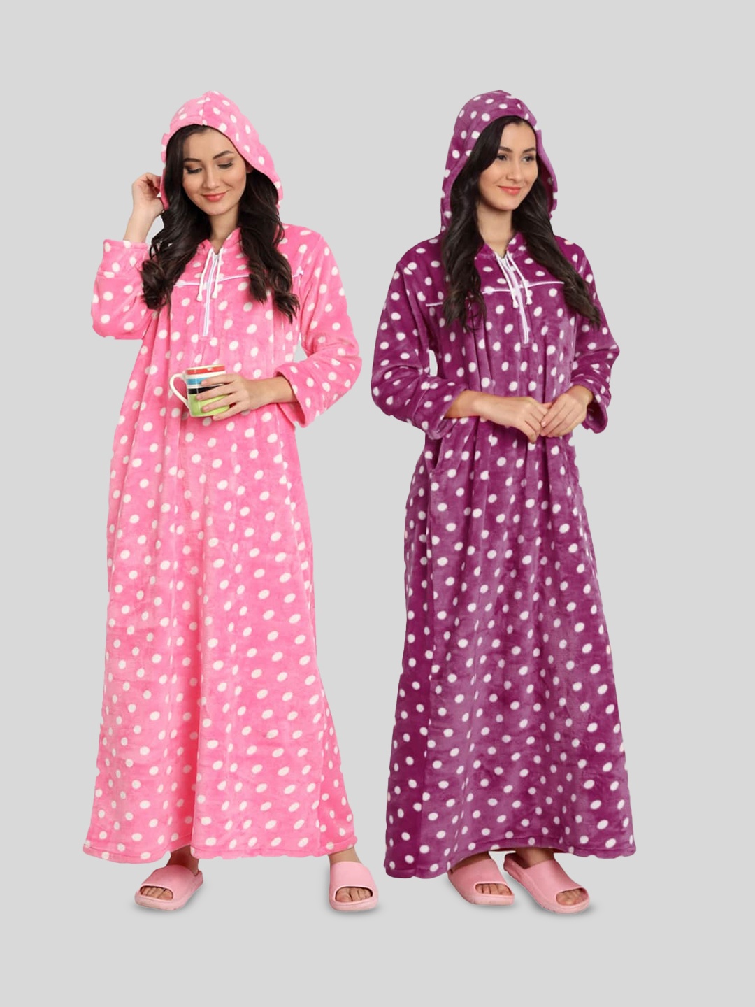 

PALIVAL Pack Of 2 Polka Dots Printed Maxi Nightdress, Pink