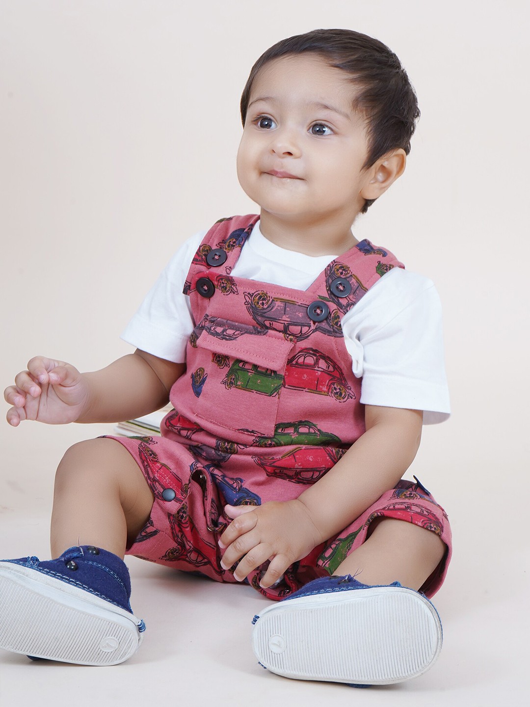 

Little Carrot Infants Kids Printed Cotton Dungaree Set, Pink