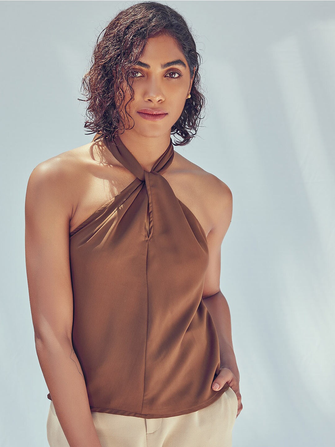 

The Label Life Halter Neck Regular Top, Brown