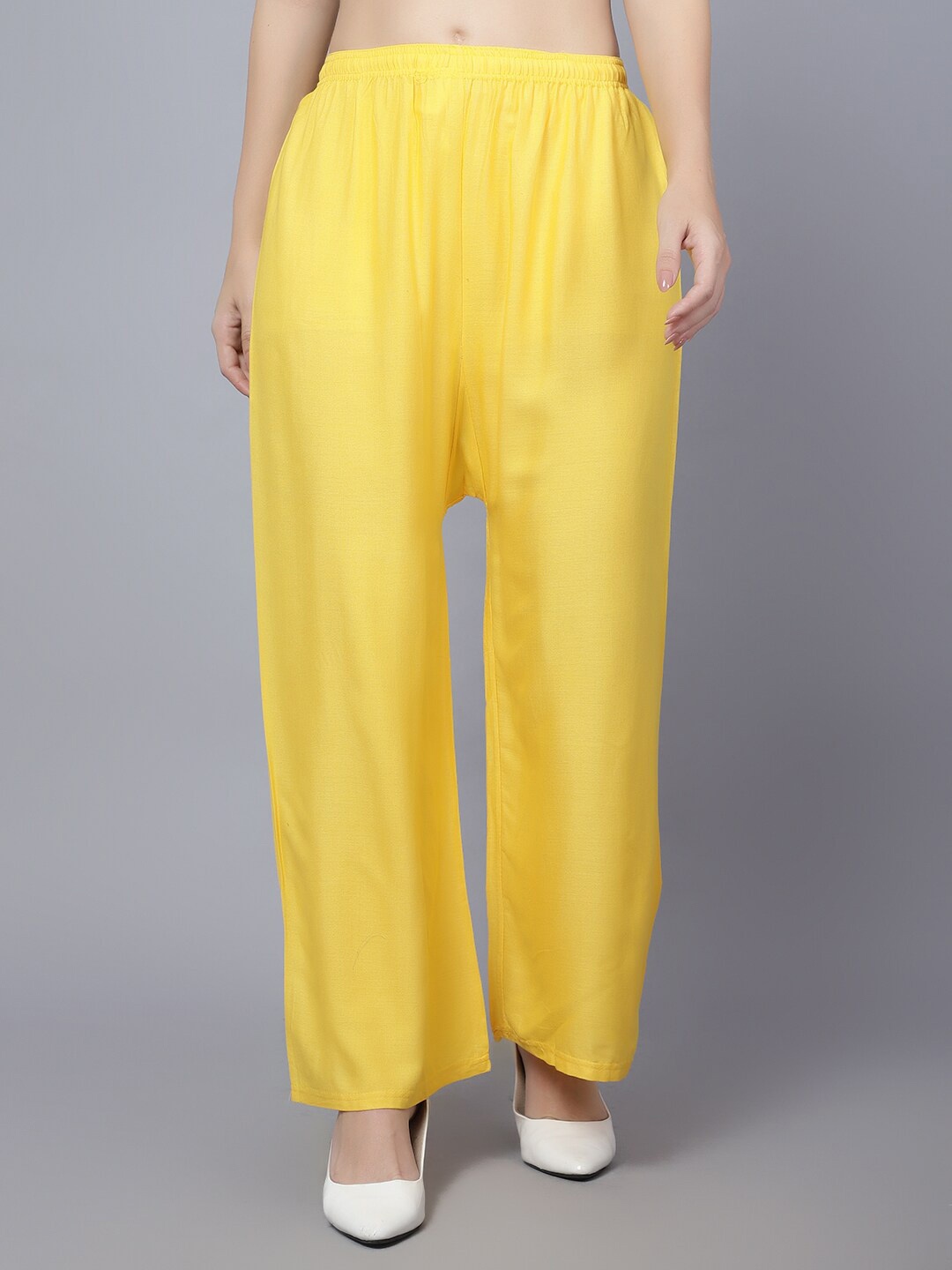 

Trendzmy Women Flared Plain Slip-On Palazzos, Yellow