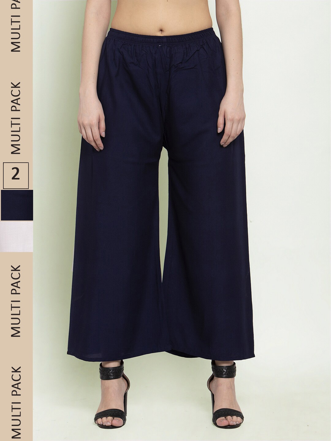 

borse lele Women Pack Of 2 Chambray Palazzos, Navy blue