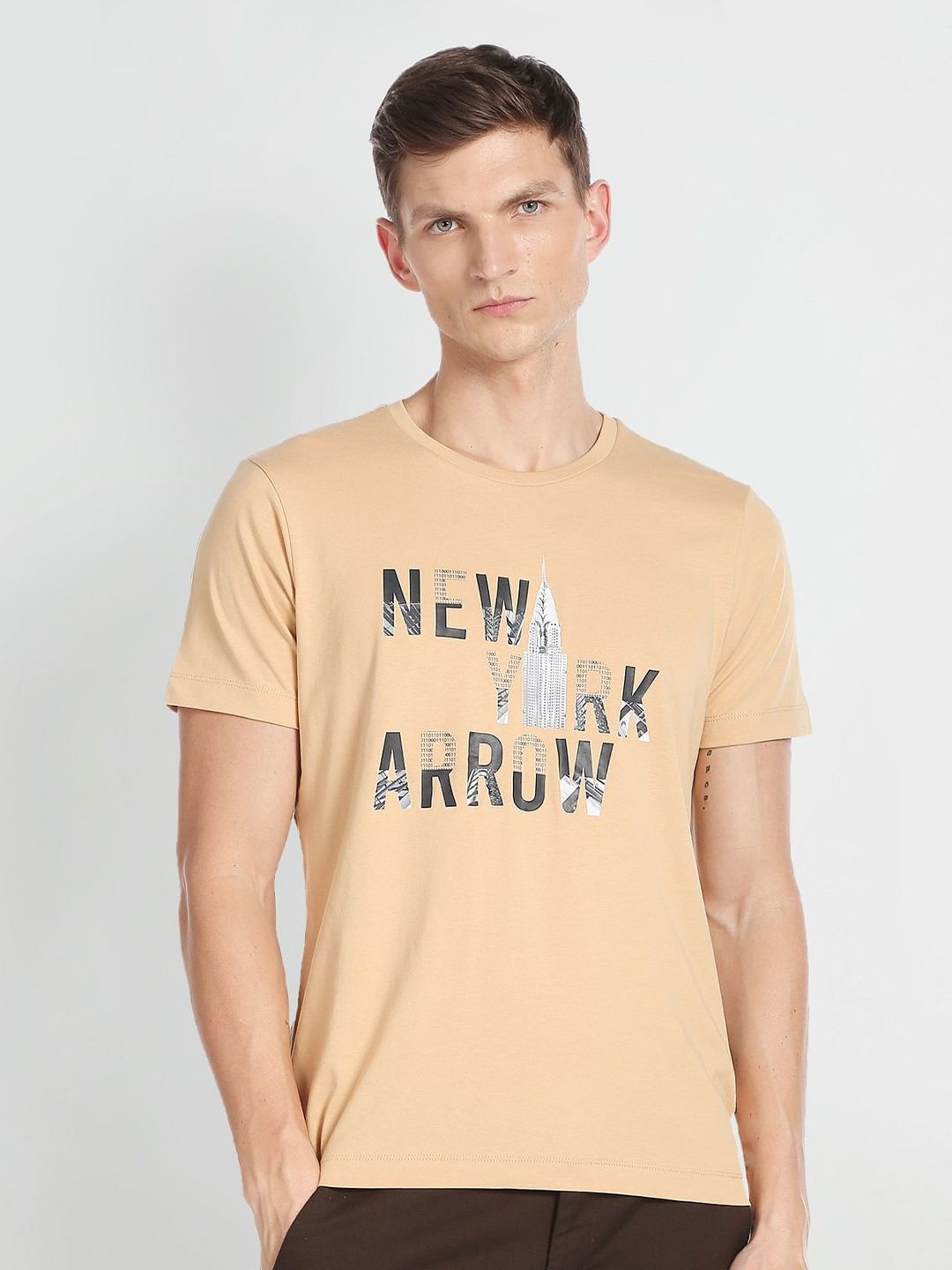 

Arrow New York Typography Printed Cotton T-shirt, Beige