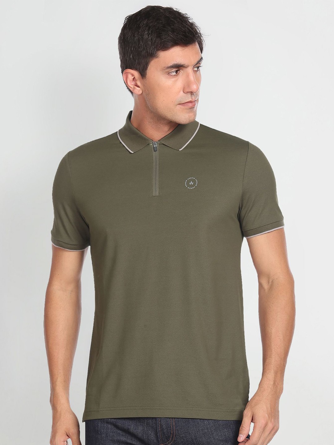 

Arrow New York Half Sleeve Cotton Polo T-shirt, Olive