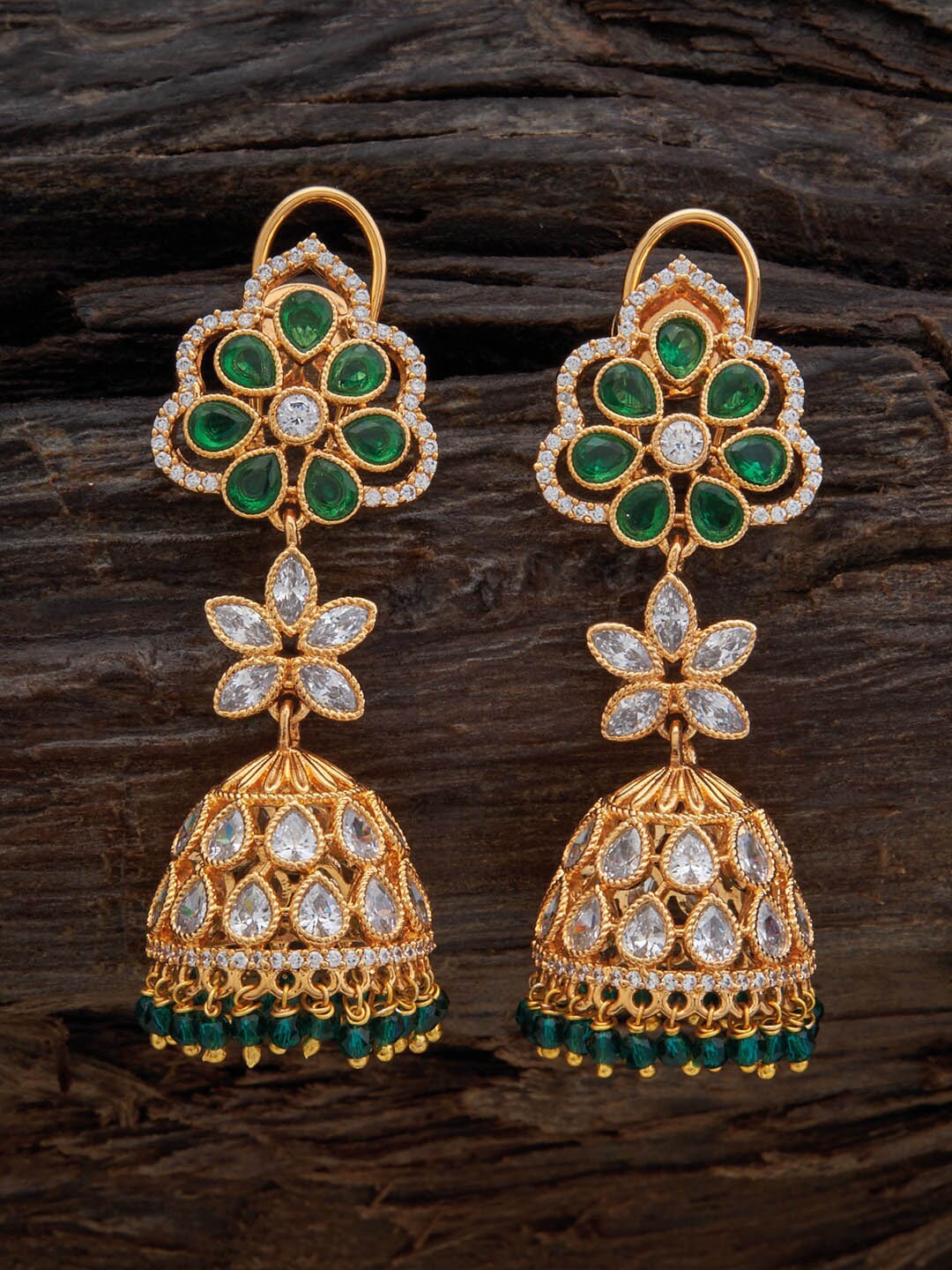 

Kushal's Fashion Jewellery Gold-Plated Dome Shaped Drop Earrings, Green