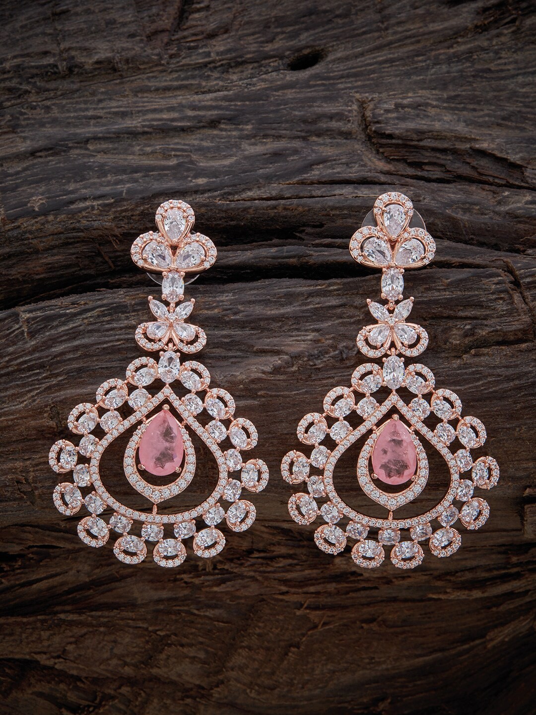 

Kushal's Fashion Jewellery Rose Gold-Plated Teardrop Shaped Drop Earrings, Pink