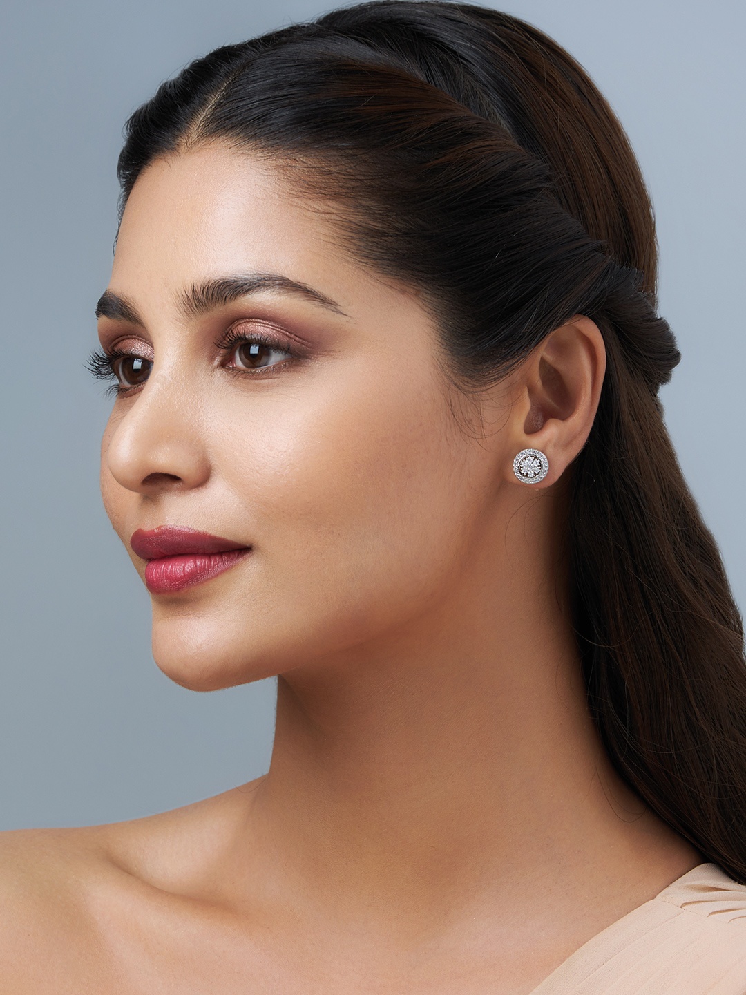 

Kushal's Fashion Jewellery Rhodium Plated Circular Studs Earrings, White