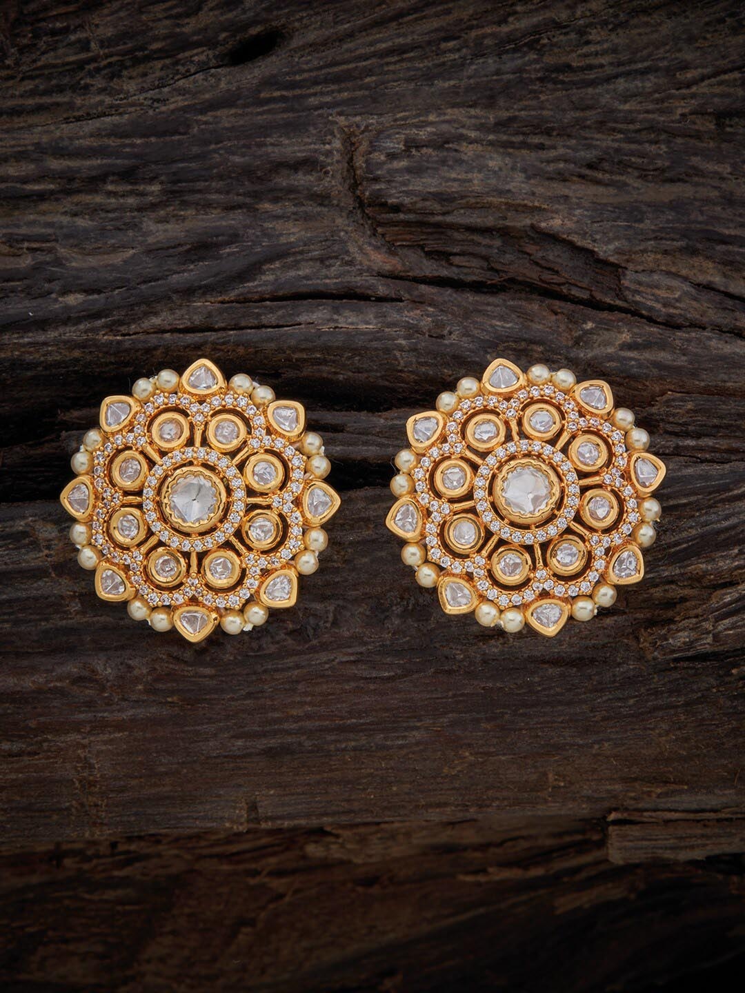 

Kushal's Fashion Jewellery Circular Kundan Studs Earrings, White