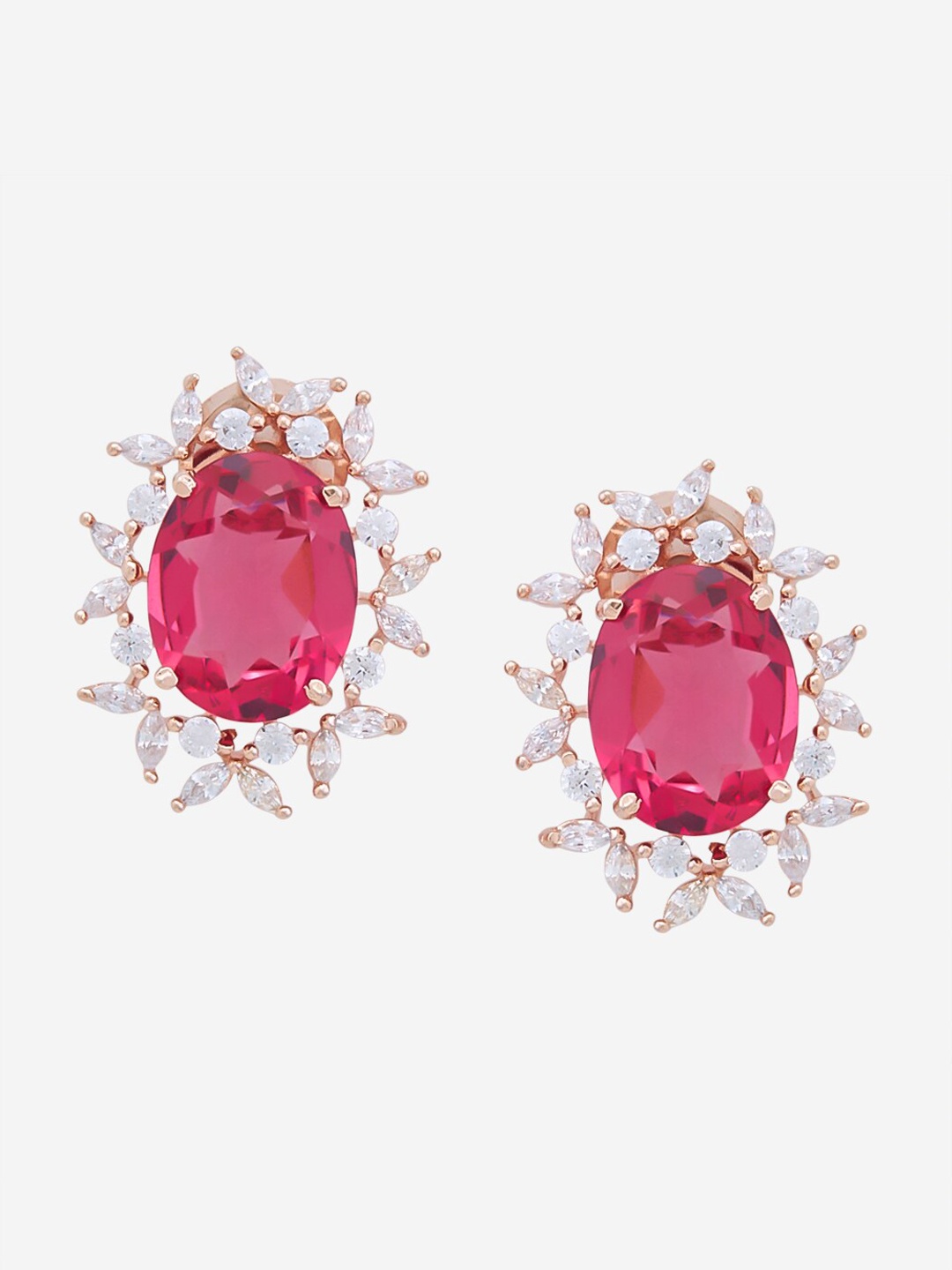 

Kushal's Fashion Jewellery Rose Gold-Plated Oval Studs Earrings, Red