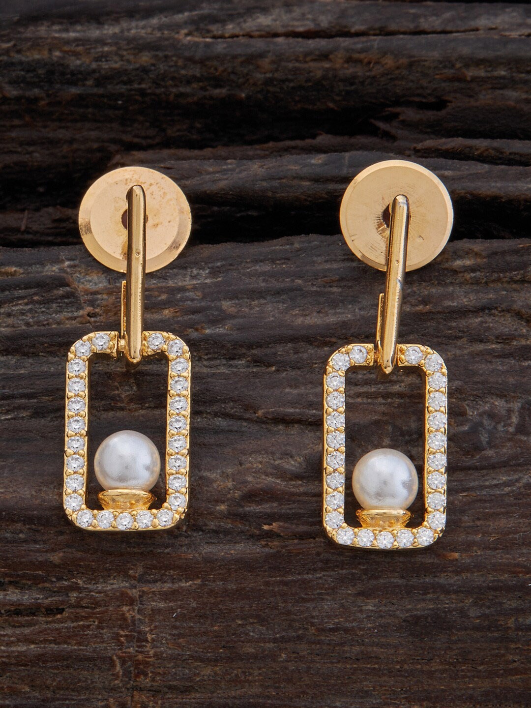 

Kushal's Fashion Jewellery Gold-Plated Cubic Zirconia Geometric Drop Earrings