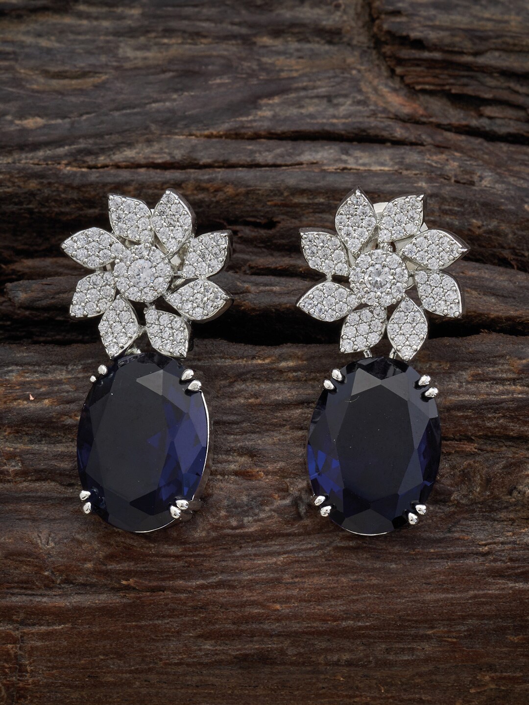 

Kushal's Fashion Jewellery Rhodium-Plated Floral Drop Earrings, Silver