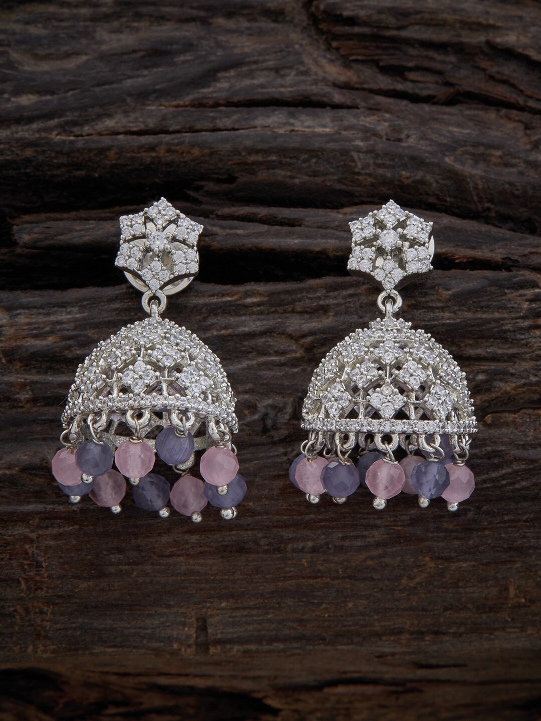 

Kushal's Fashion Jewellery Rhodium-Plated Dome Shaped Jhumka Earrings, Silver