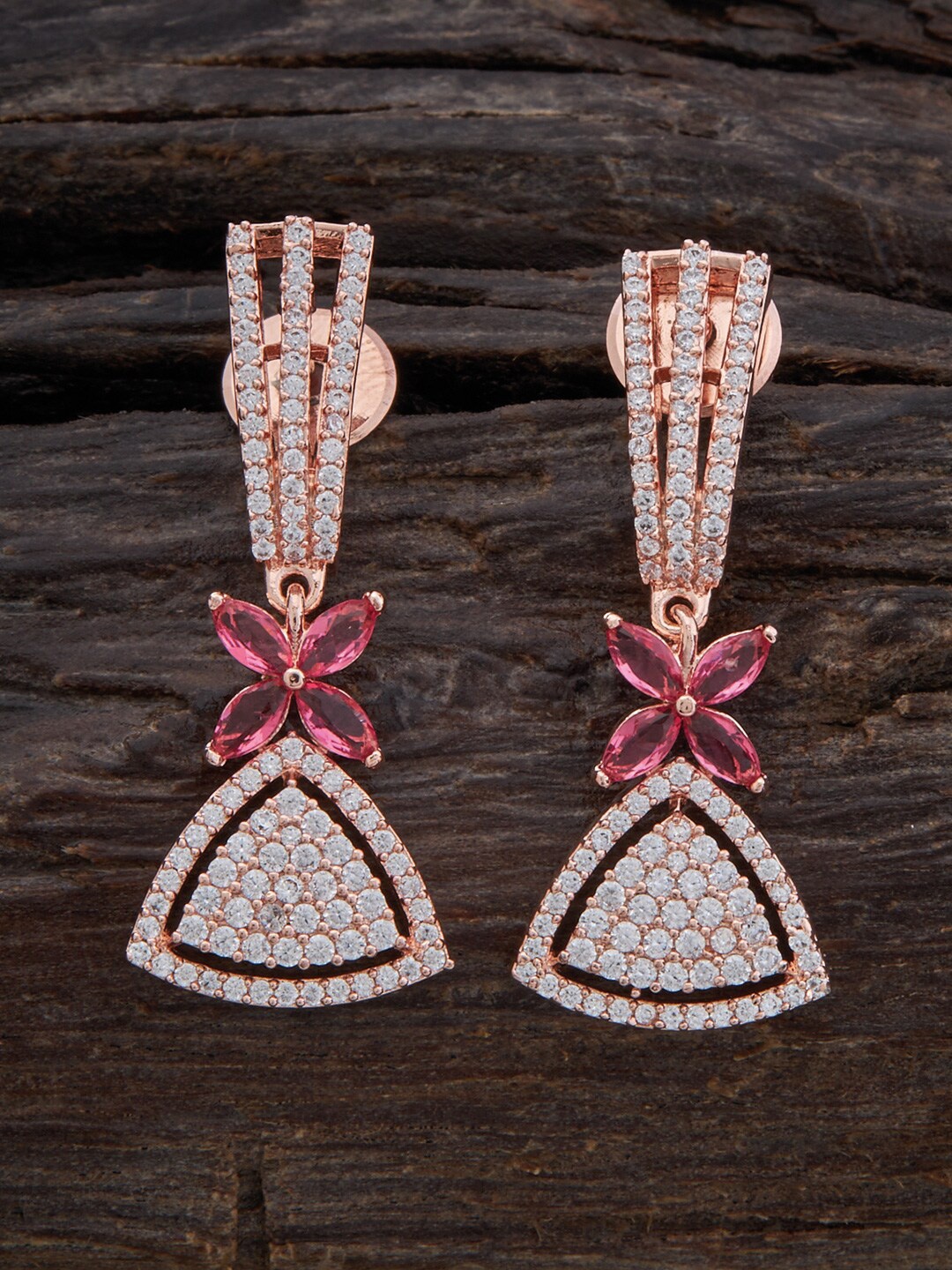 

Kushal's Fashion Jewellery Rose-Gold Plated Contemporary Drop Earrings, Red
