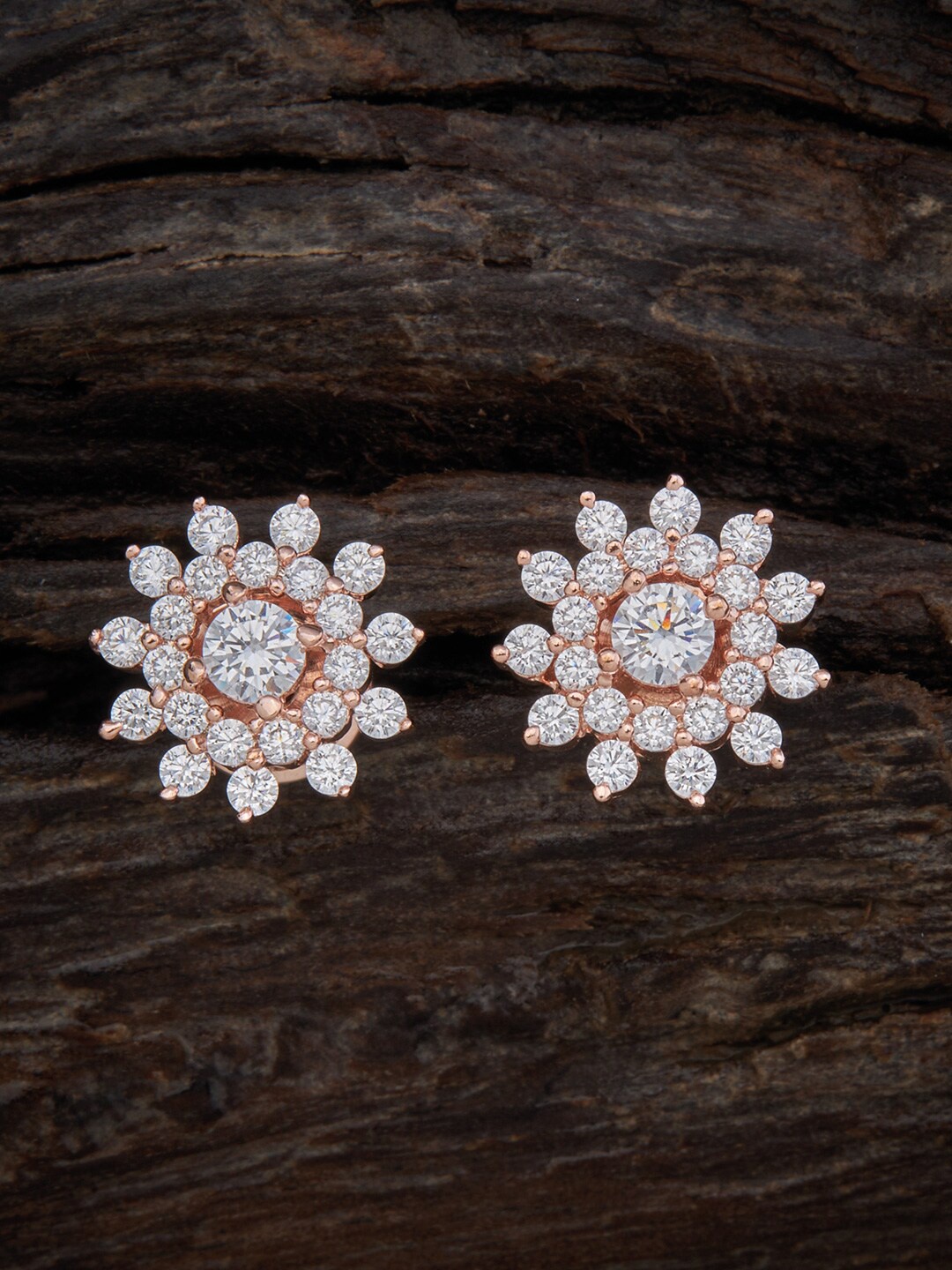 

Kushal's Fashion Jewellery Rose-Gold Plated Floral Studs Earrings, White