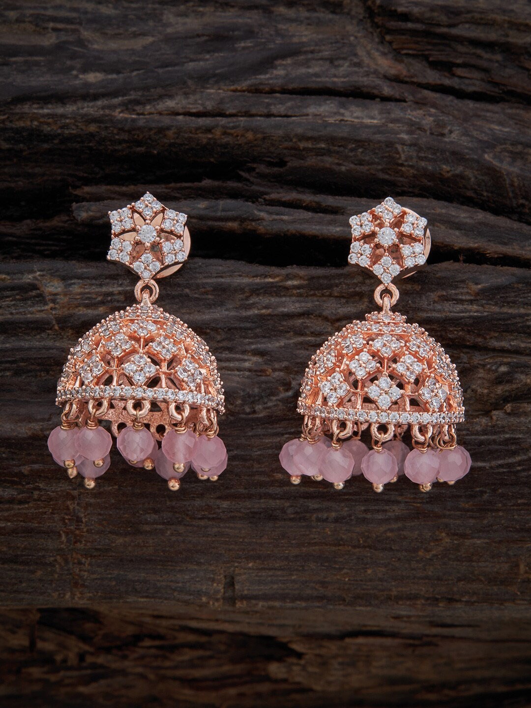 

Kushal's Fashion Jewellery Rose-Gold Plated Dome Shaped Jhumkas Earrings, Pink