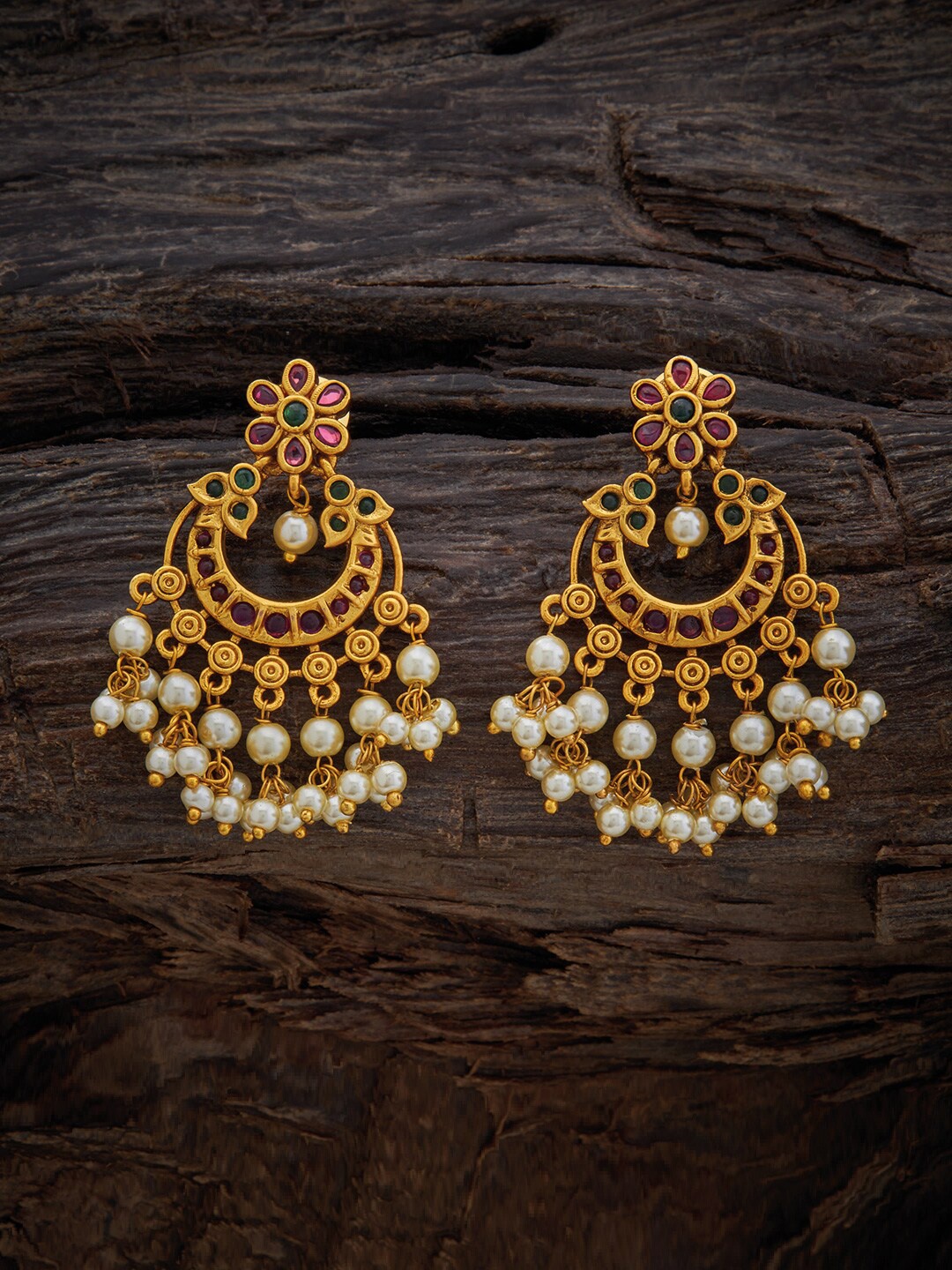 

Kushal's Fashion Jewellery Gold Plated Circular Stones & Beads Drop Earrings