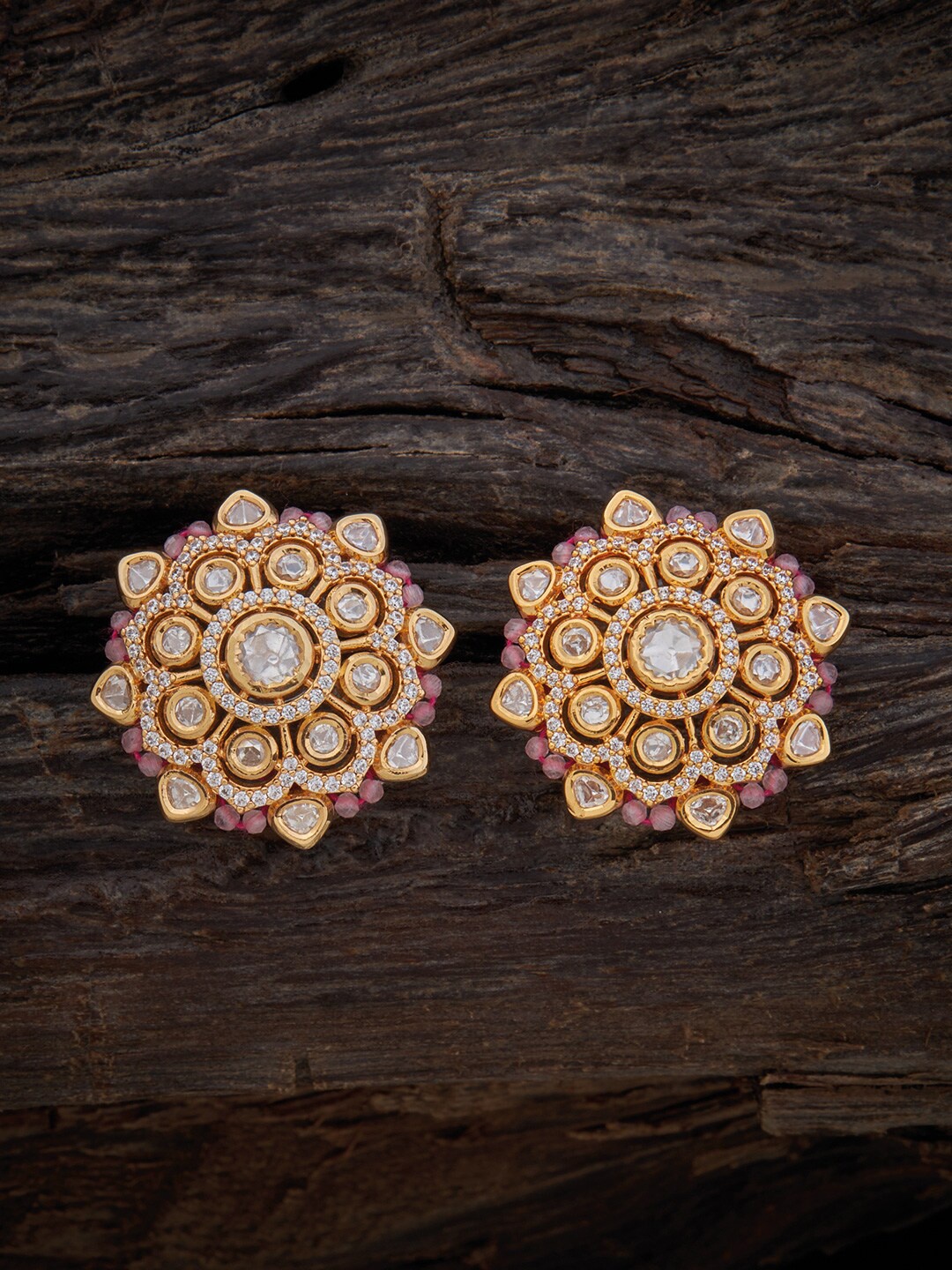 

Kushal's Fashion Jewellery Circular Kundan Studs Earrings, Pink