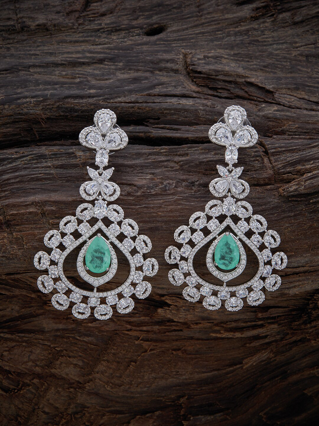 

Kushal's Fashion Jewellery Rhodium Plated Teardrop Shaped Drops Earrings, Sea green