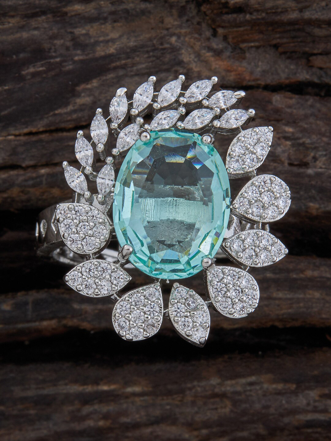 

Kushal's Fashion Jewellery Rhodium Plated & CZ Stone-Studded Adjustable Finger Ring, Silver