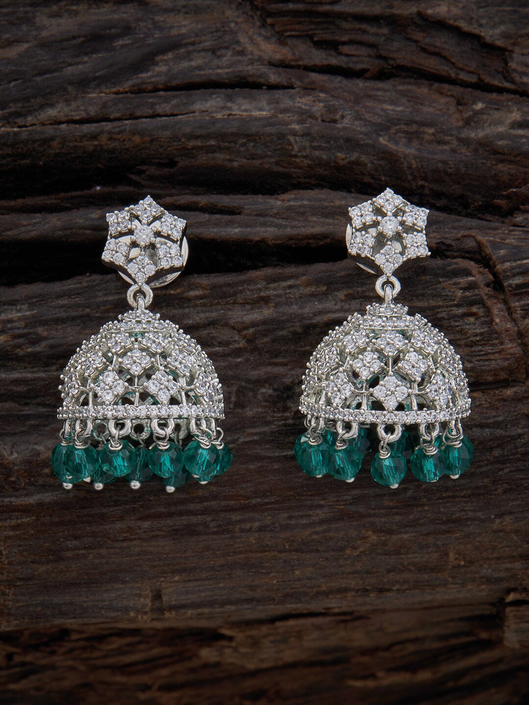 

Kushal's Fashion Jewellery Rhodium Plated Dome Shaped Jhumkas Earrings, Green