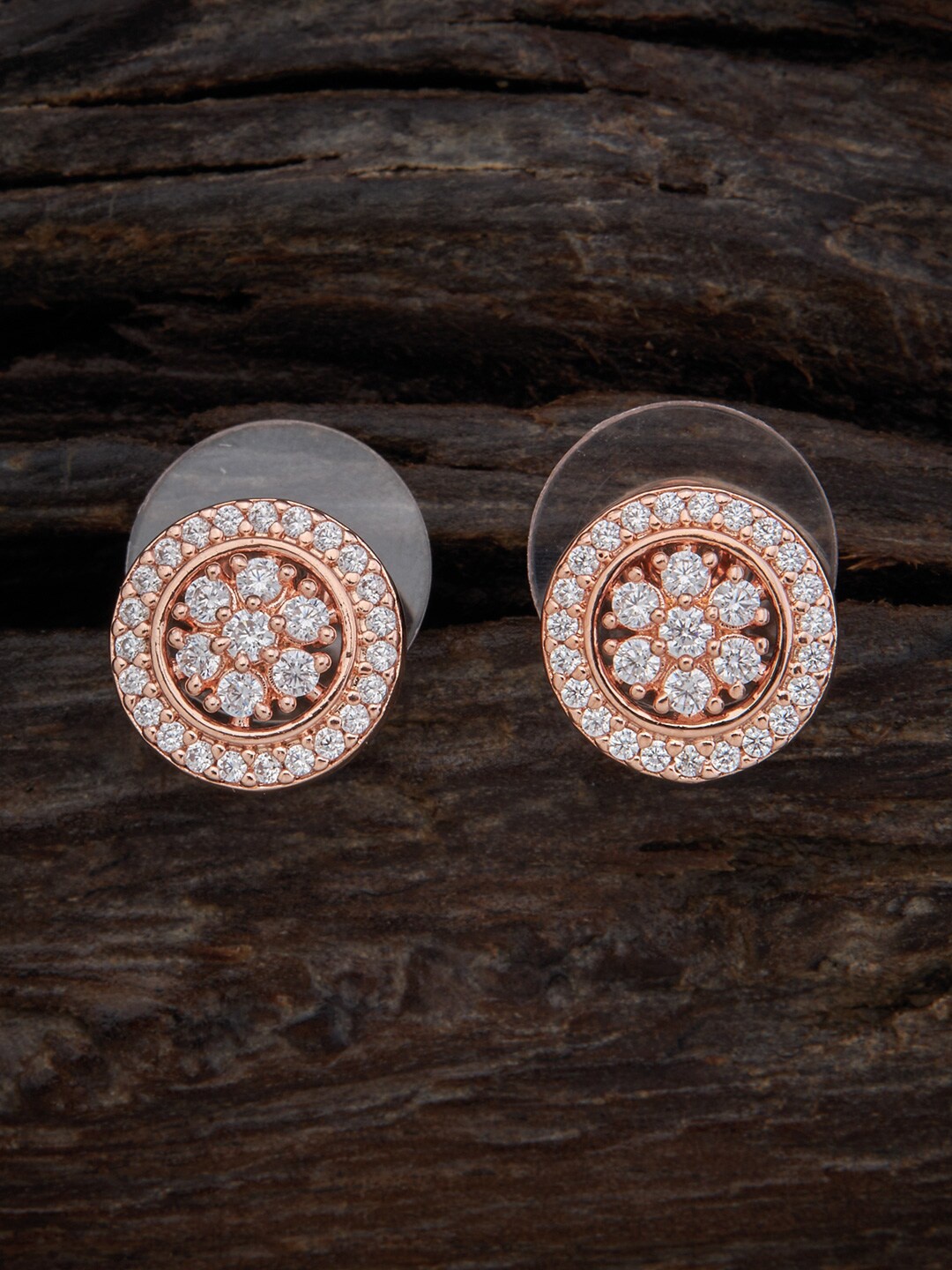 

Kushal's Fashion Jewellery Rose-Gold Plated Circular Studs Earrings, White