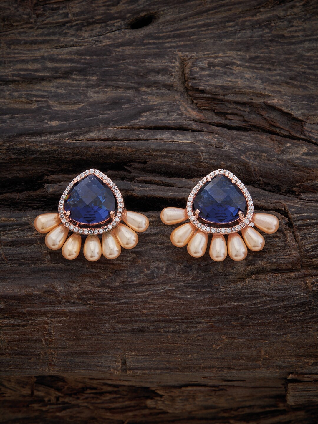 

Kushal's Fashion Jewellery Rose-Gold Plated Contemporary Studs Earrings, Blue