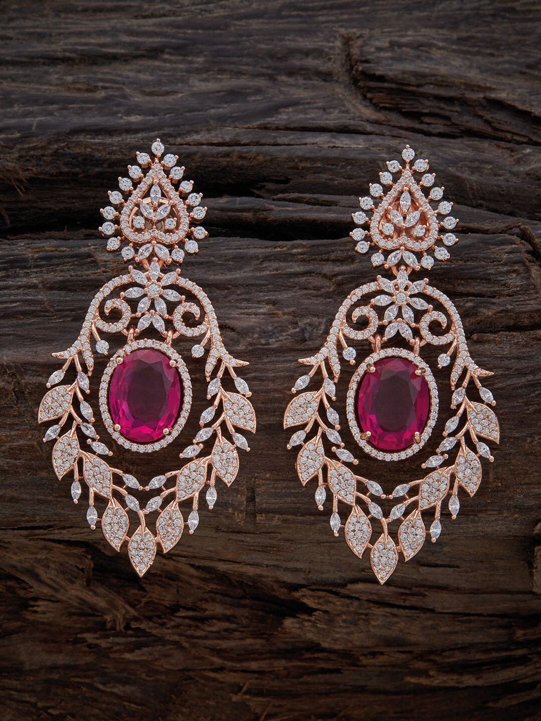 

Kushal's Fashion Jewellery Rose Gold-Plated Leaf Shaped Drop Earrings