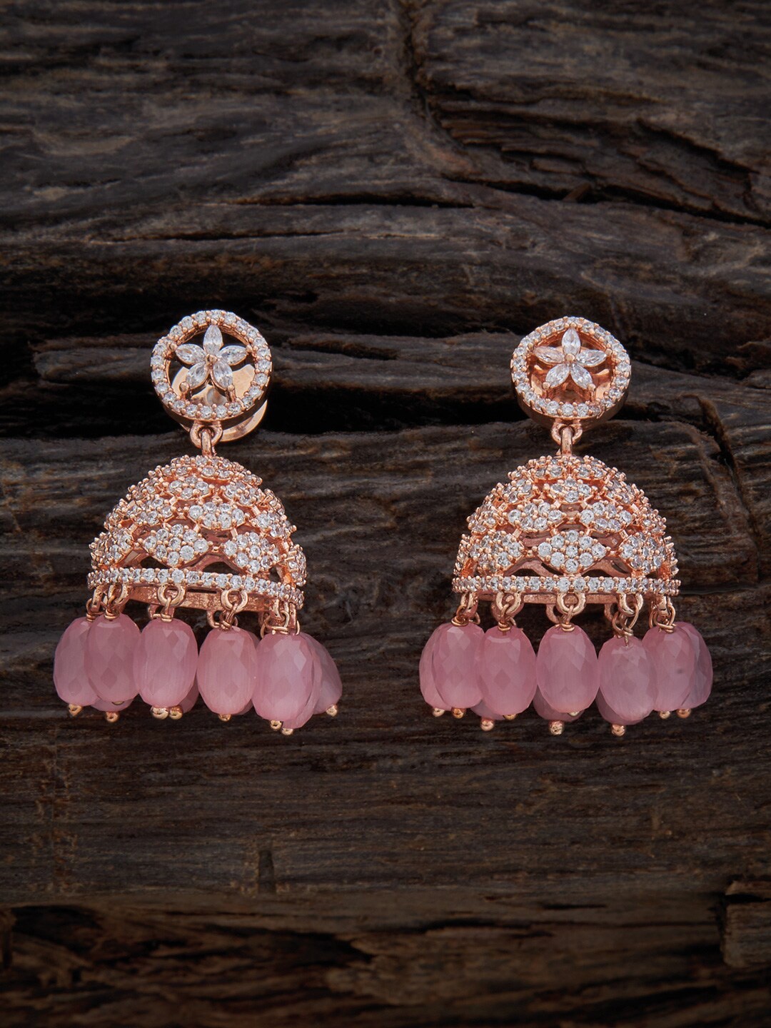 

Kushal's Fashion Jewellery Rose-Gold Plated Dome Shaped Jhumkas Earrings, Pink