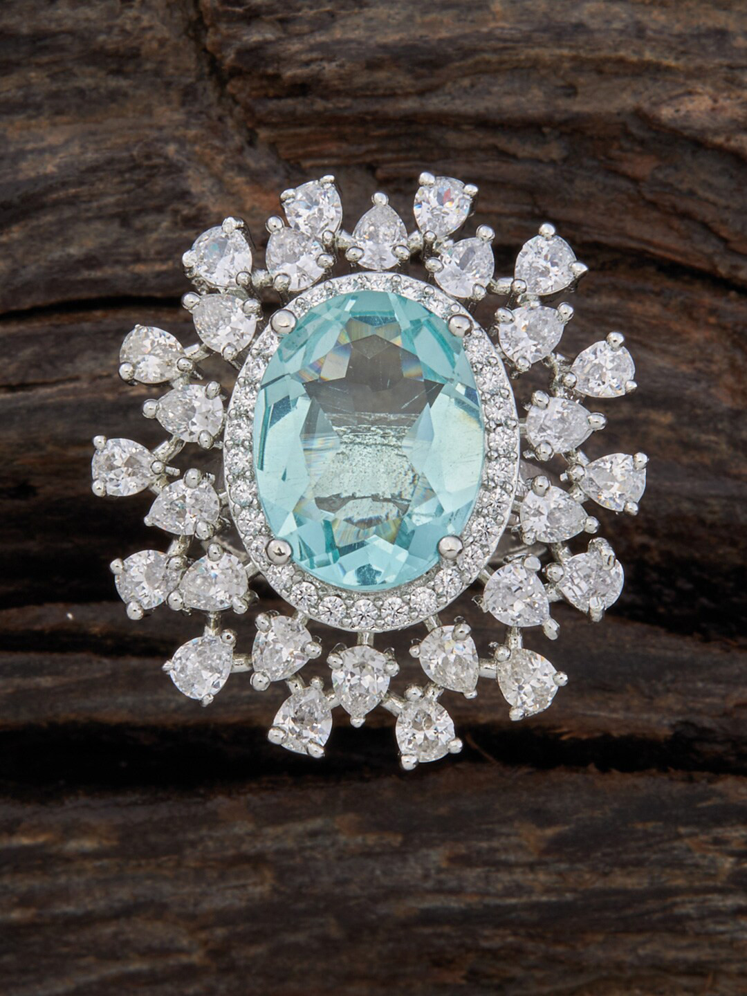 

Kushal's Fashion Jewellery Rhodium- Plated & CZ Stone-Studded Adjustable Finger Ring, Silver