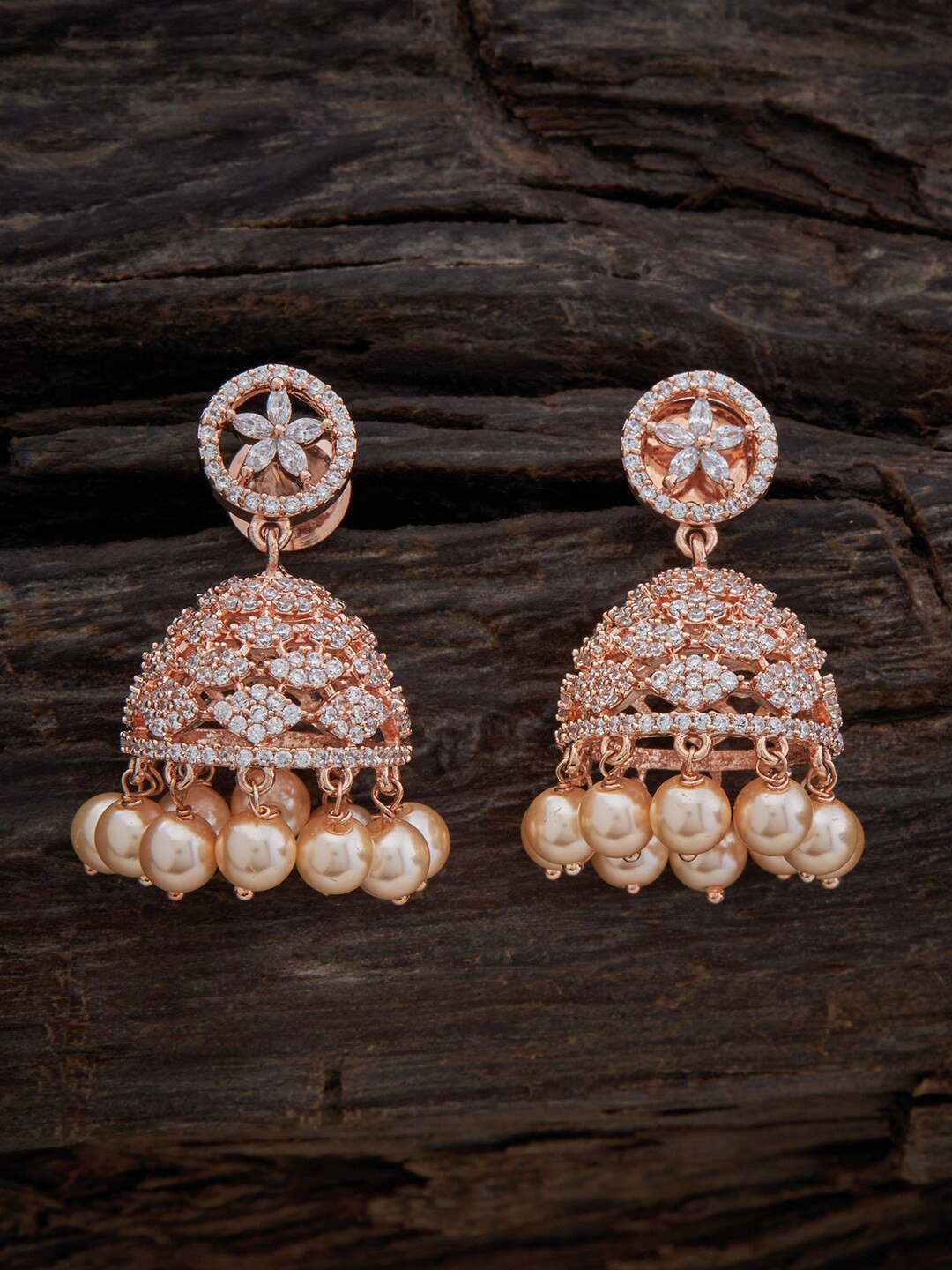 

Kushal's Fashion Jewellery Rose-Gold Plated Dome Shaped Drop Earrings, Off white