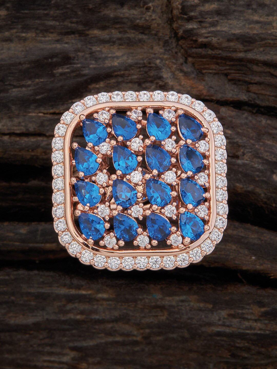 

Kushal's Fashion Jewellery Rose Gold Plated & CZ Stone-Studded Adjustable Finger Ring