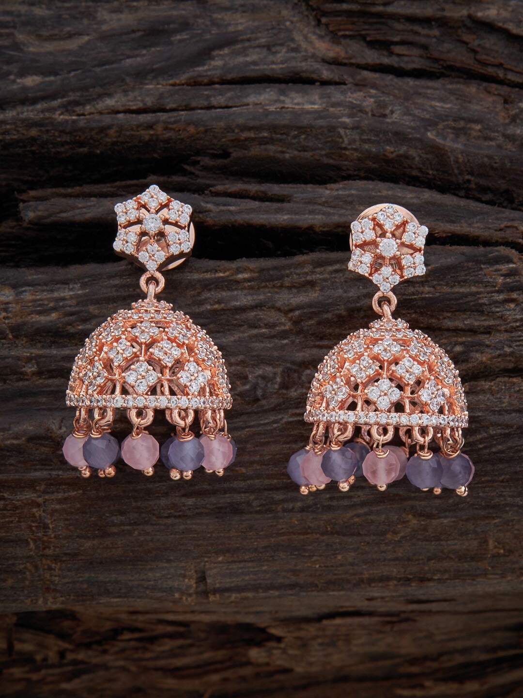 

Kushal's Fashion Rose Gold-Plated Jewellery Dome Shaped Jhumkas, Pink